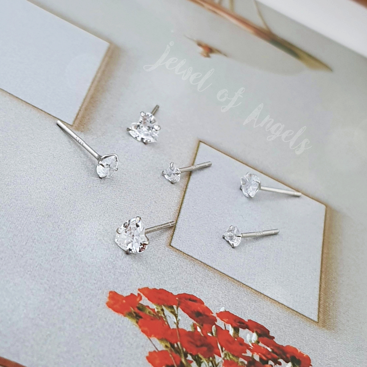 ต่างหูเงินแท้ทั้งชิ้น S925 รุ่น Lovely ต่างหูก้านเสียบ เพชรCZรูปหัวใจ สีเงิน 3mm 4mm 5mm Silver925