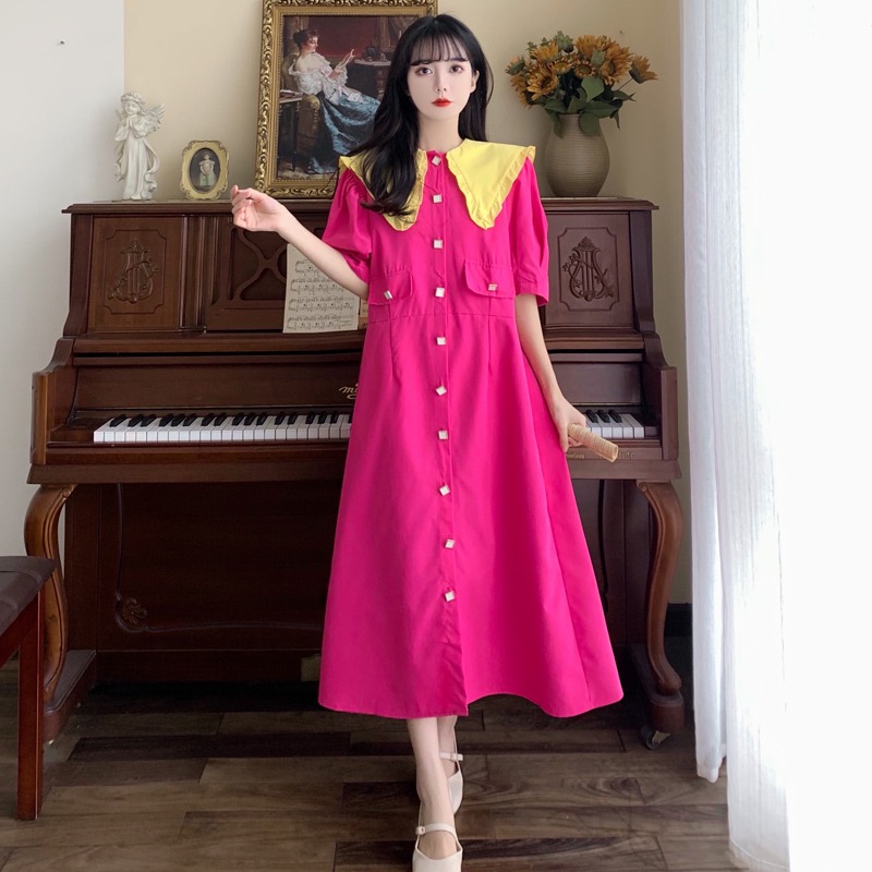 เดรสแขนสั้น มีไซส์ L-4XLอก 38-47 นิ้ว ใส่ได้ทั้งสาวหุ่นดีน่ารักจนถึงสาวอวบพลัสไซส์