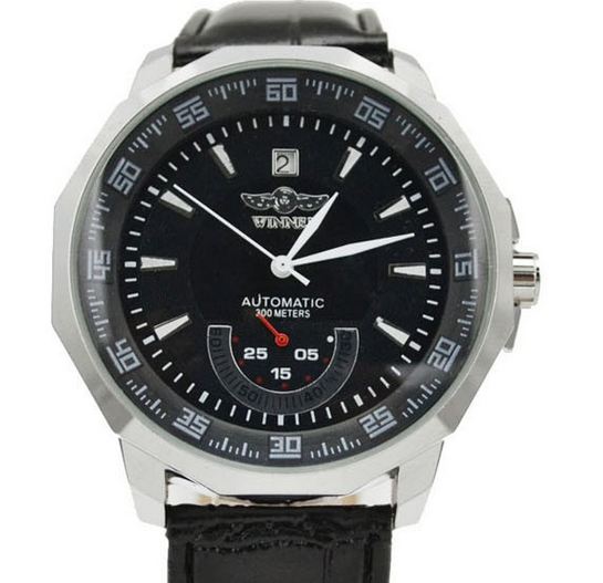 นาฬิกาข้อมือผู้ชาย โชว์กลไก Automatic watch สายหนังแท้ สีดำ ทนทาน มีระบบปรับ วันที่อัตโนมัติ no 906017