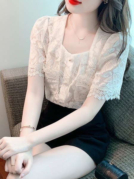 เสื้อลูกไม้ แขนสั้น