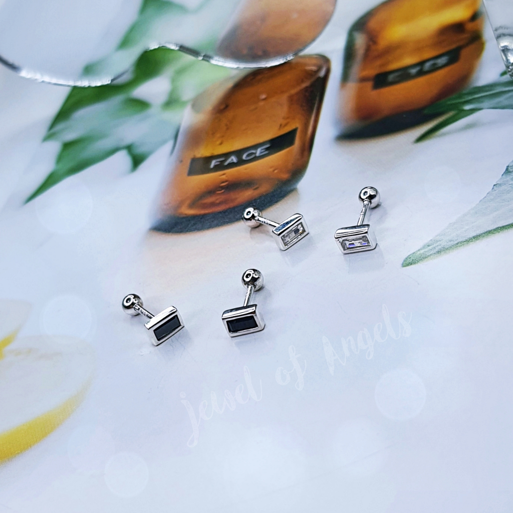 ต่างหูเงินแท้S925 รุ่น Warm ต่างหูเพชรCZสี่เหลี่ยม แป้นหลังบอล เงินแท้ทั้งชิ้น Silver925 ต่างหูแฟชั่น