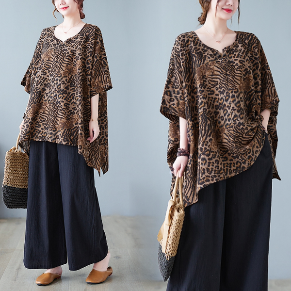 เสื้อทีเชิ้ตคนอ้วนผู้หญิงสไตล์คอตตอนลินินมีไซต์อก 47-48 นิ้ว