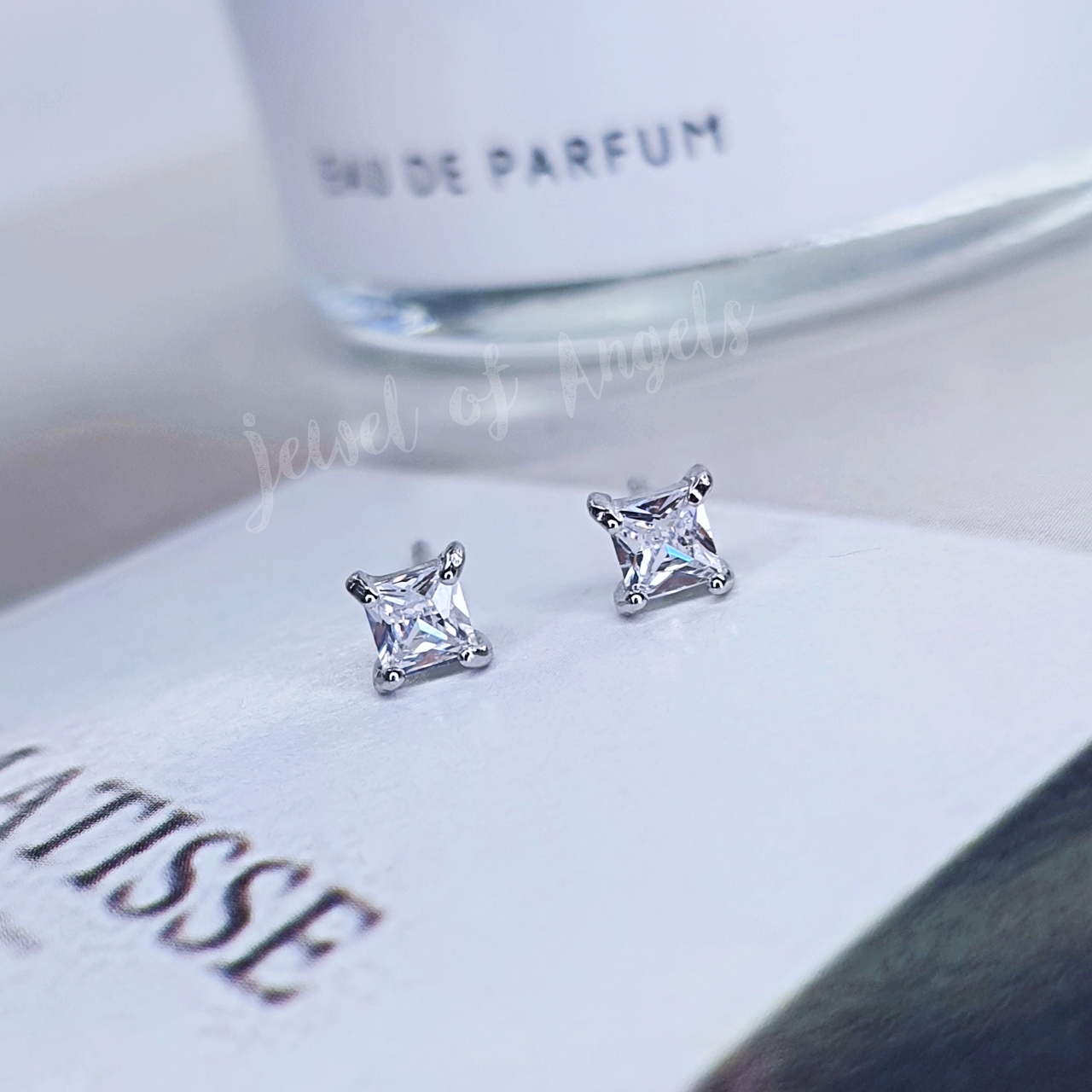 ต่างหูเงินแท้ S925 รุ่น Equal เพชรCZ สี่เหลี่ยม สีเงิน เงินแท้ทั้งชิ้น Silver925 ต่างหูน่ารัก ต่างหูผู้หญิง ตุ้มหูเงินแฟชั่น