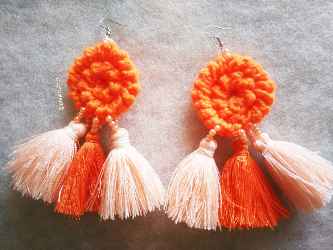 ต่างหูถักโครเชต์ crochet earrings หลากสี 5 นิ้ว
