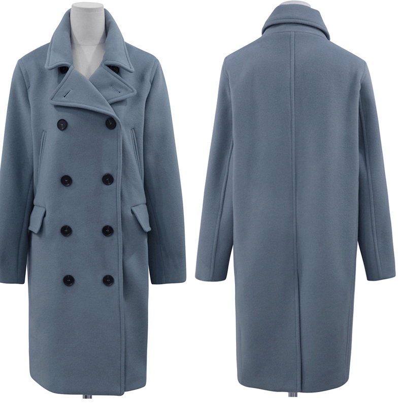 OverCoat เสื้อโค้ทกันหนาว สไตล์เกาหลี สีฟ้าอ่อน ตัวยาวแต่งกระดุมสองแถว บุซับในฟกันลม พร้อมส่ง สีฟ้าอ่อน L