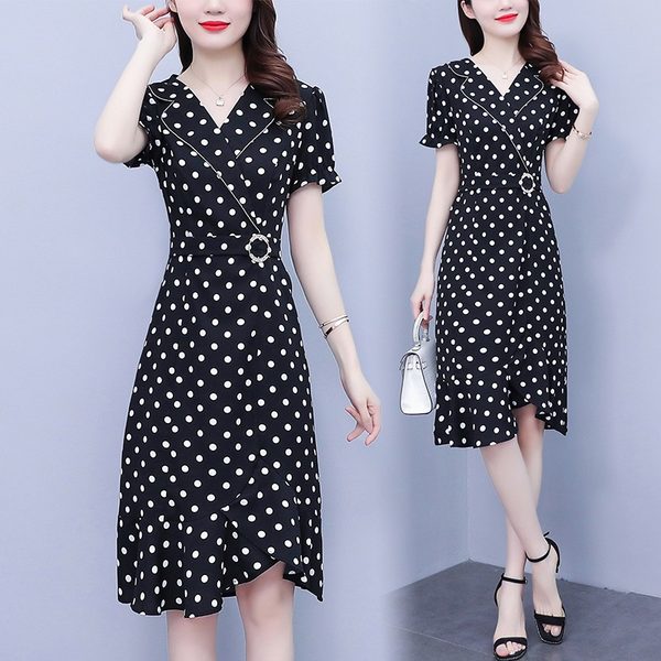 เดรสคนอ้วน เดรสสาวอวบ ชุดเดรสคนอ้วนวัยรุ่นแขนสั้น BY PLUS SIZE Girl