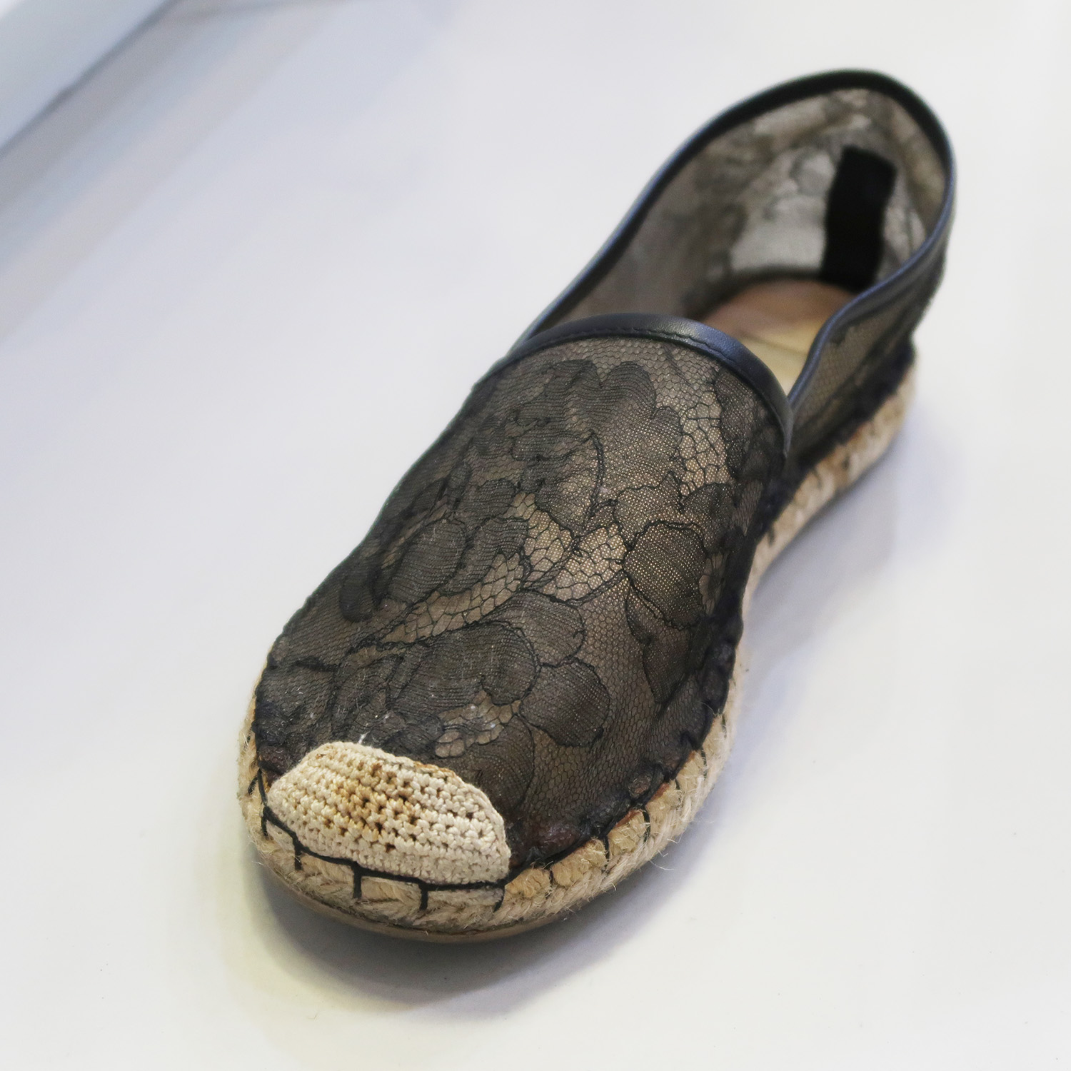 Valentino Black Lace Flat Espadrilles Shoes Size 36