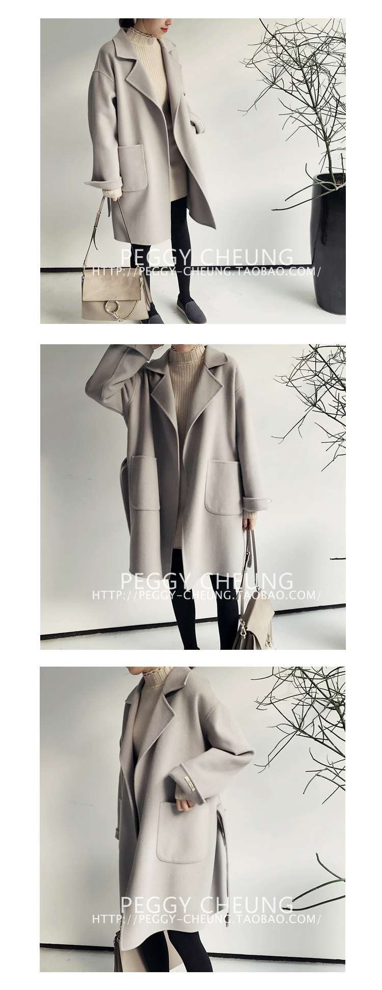 OverCoat เสื้อโค้ทกันหนาว ทรงโคล่งสีเทา ผ้าวูลผสม บุซับในกันลม พร้อมส่ง same pic