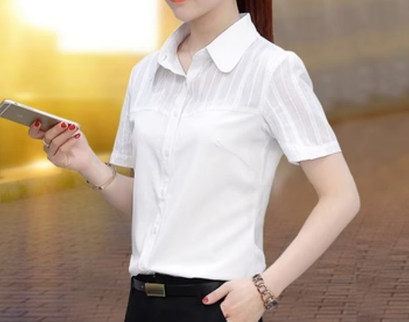 เสื้อเชิ้ตผู้หญิง แขนสั้น แขนยาว สีขาว คอปก เสื้อเชิ้ต ใส่ทำงาน ใส่ออกงาน ดีไซน์ ลายเกาะอก สวย ๆ 307668