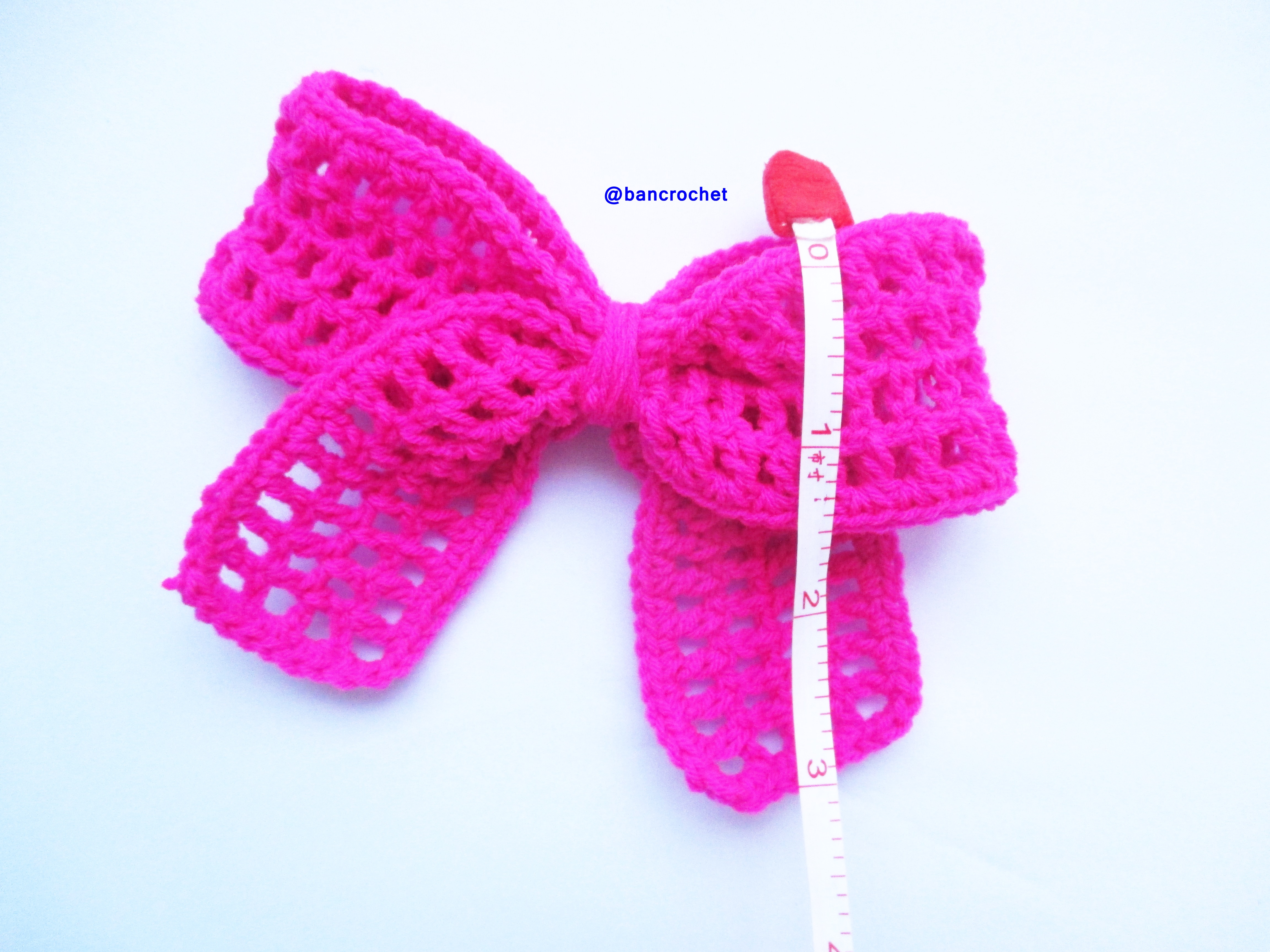 Bancrochet โบว์ถักโครเชต์ Crochet Bow ชมพูบานเย็น 4 นิ้ว