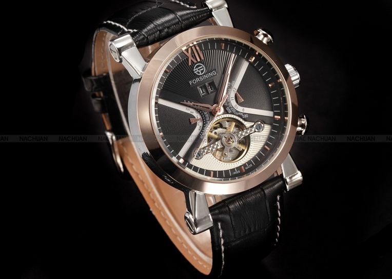 นาฬิกาข้อมือผู้ชาย แบบ โชว์กลไก ด้านใน นาฬิกาข้อมือเปลือย Mechanical watch สายหนังสีดำ มาพร้อมกับ ระบบ Calendar วันที่ และ เด่ือน 26789