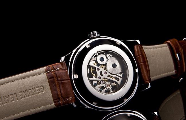 นาฬิกาข้อมือ โชว์กลไก Mechanical watch สายหนังแท้ หน้าปัดแบน แบบสวย นาฬิกาไม่ใส่ถ่าน ของขวัญให้แฟน 662799