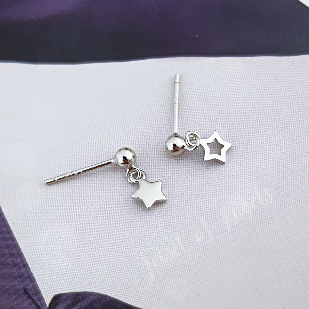 ต่างหูเงินแท้ S925 รุ่น Starry ต่างหูแป้น หมุดกลมแต่งดาว สีเงิน เงินแท้ทั้งชิ้น Silver925 ตุ้มหูเงินแฟชั่น