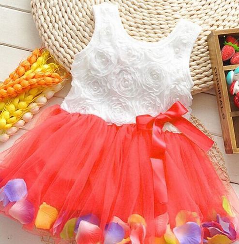 ชุดกระโปรงเด็กผู้หญิง อายุ 6 - 24 เดือน เดรสแขนกุด กระโปรง สีแดง เสื้อแขนกุด ปักกุหลาบขาว ใส่ไปงาน ชุดออกงานเด็กผู้หญิง 785574_4