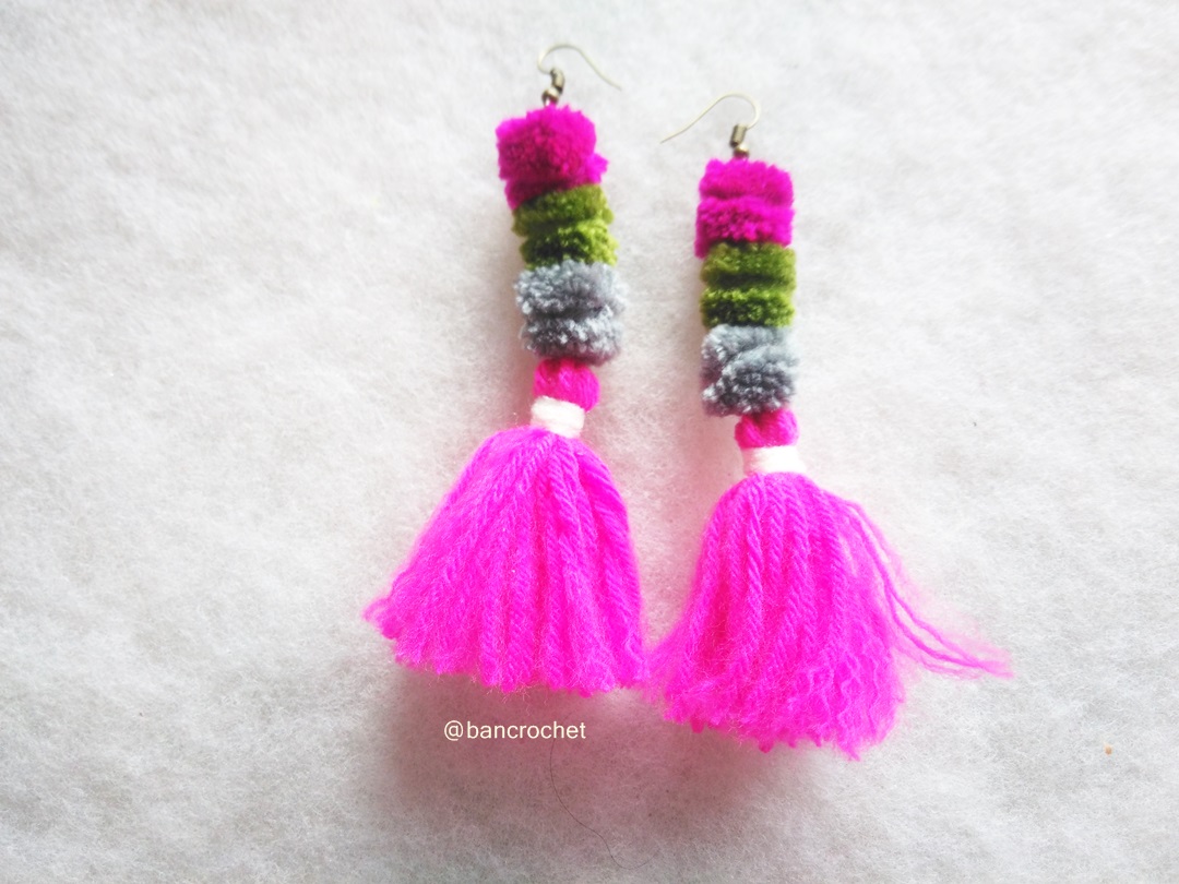 Bancrochet ต่างหูถักโครเชต์ crochet earring หลากสี 4-6 นิ้ว