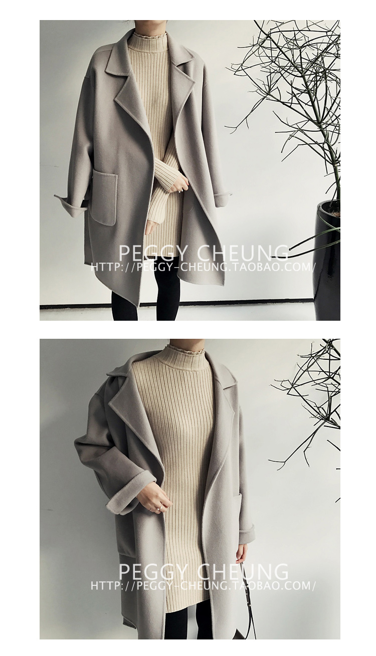 OverCoat เสื้อโค้ทกันหนาว ทรงโคล่งสีเทา ผ้าวูลผสม บุซับในกันลม พร้อมส่ง same pic