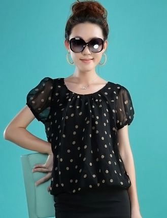 เสื้อแฟชั่นผู้หญิง เสื้อแขนสั้น ผ้าชีฟอง สีดำ ลายวงกลม เสื้อผู้ใหญ่ แขนจั้ม ตุ๊กตา ใส่เที่ยว ใส่ทำงาน ไฮโซค่ะ 411162_2