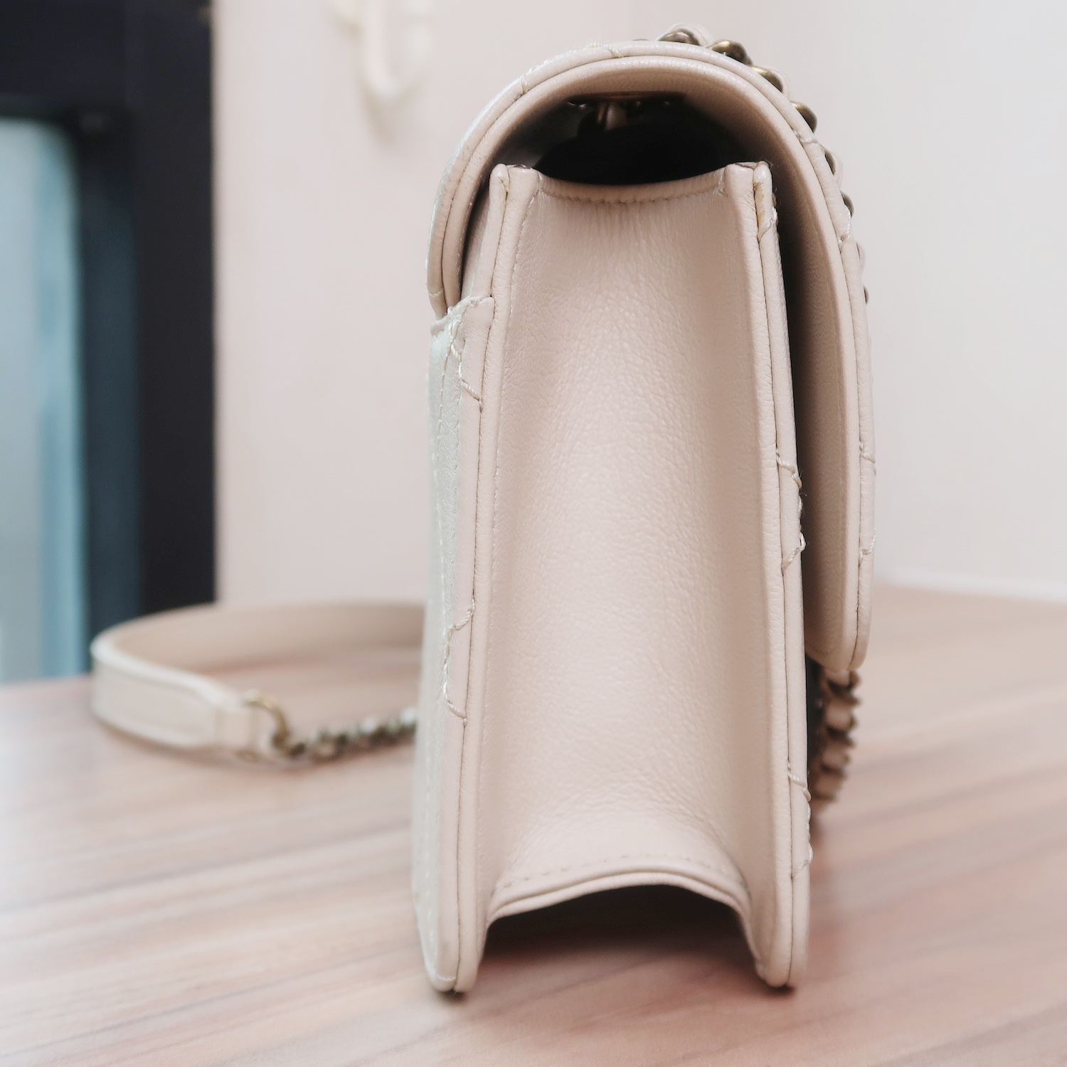 Chanel Ivory Sheepskin Quilted Mini Beauty Lock Flap Bag GHW