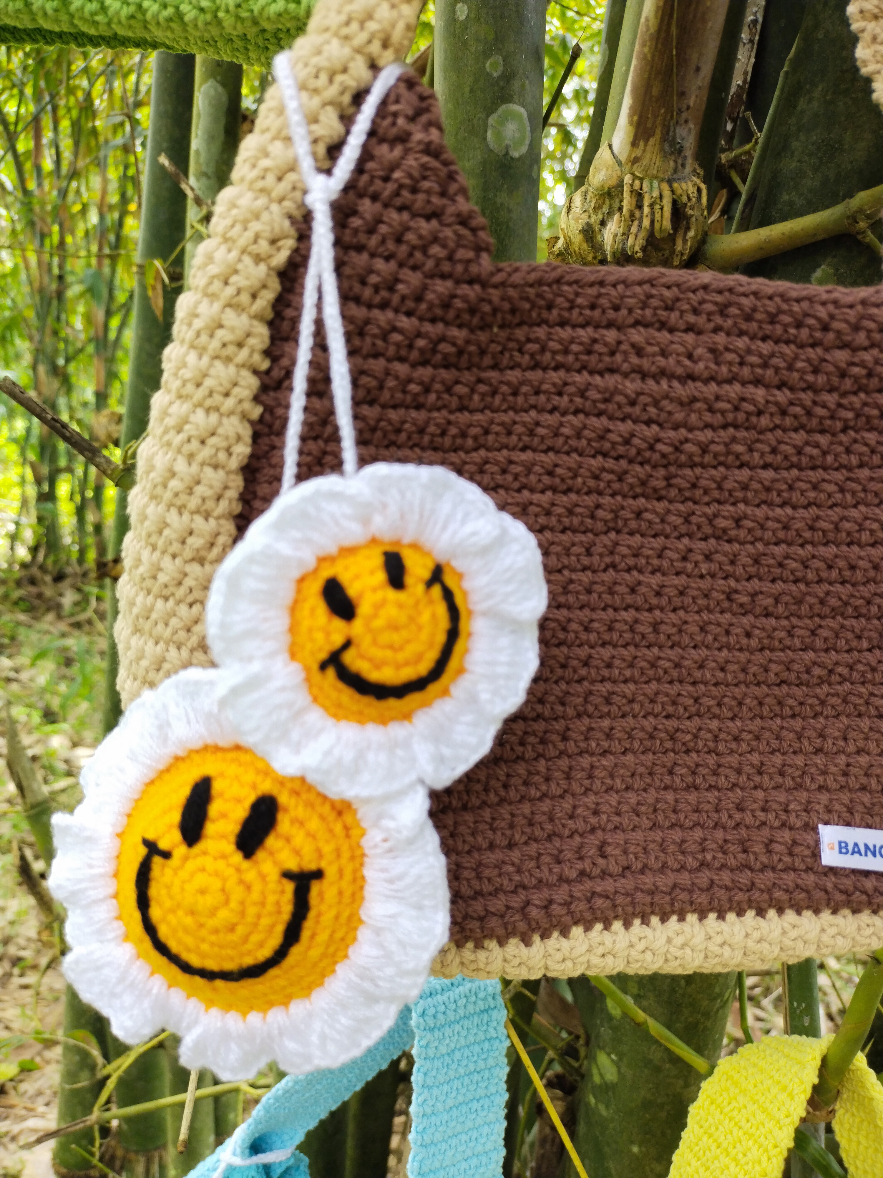 Bancrochet กระเป๋าถักโครเชต์ crochet bag น้ำตาล 8*5.5 สาย 7 inch