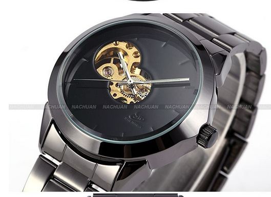 นาฬิกาข้อมือ โชว์กลไก Mechanical watch นาฬิกาข้อมือผู้ชาย สาย Stainless หน้าปัด สีขาว และ สีดำ แบบเรียบ ๆ มีสไตล์ ดูดี มีระดับ ของขวัญให้แฟน 881502
