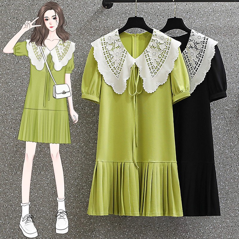เดรสคนอ้วน เดรสสาวอวบ ชุดเดรสคนอ้วนวัยรุ่นแขนสั้น BY PLUS SIZE Girl