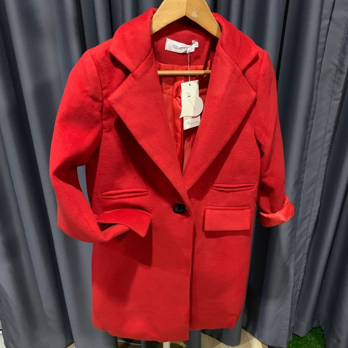 เสื้อโค้ท สไตล์เกาหลี ทรงโคล่ง แบบเก๋ ผ้าหนากันหนาวได้ดี บุซับในกันลม พร้อมส่ง สีแดง