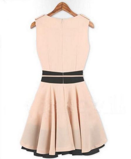 เดรส ผ้าชีฟอง สไตล์คุณหนู เดรสแขนกุด ใส่ออกงาน ใส่ทำงาน กระโปรงเหนือเข่า ออกแบบ กระโปรงระบาย 2 ชั้น ใส่สบาย สีชมพู 900621