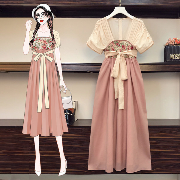 เดรสคนอ้วน เดรสสาวอวบ ชุดเดรสคนอ้วนวัยรุ่นแขนสั้น BY PLUS SIZE Girl