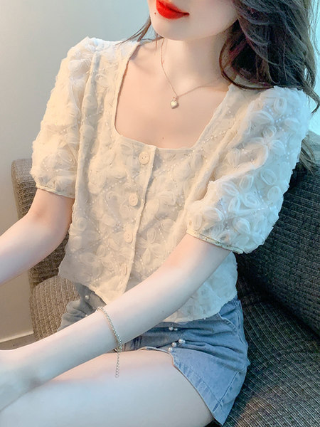 เสื้อลูกไม้ แขนสั้น