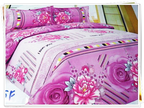 5 ฟุต 3 ชิ้น ชุดเครื่องนอน ผ้าปูที่นอน สีม่วงลายดอกไม้ b010