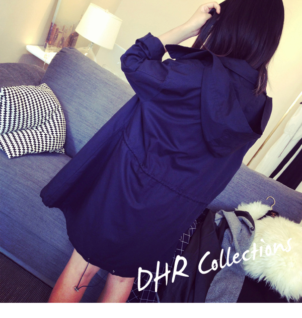 เสื้อคลุมสไตล์เกาหลี สีกรมท่าเข้ม มีฮู้ด ผูกเอว ทรงสวย ผ้าเนื้อด้าน ไม่หนา ใส่คลุมกำลังดี พร้อมส่งเลยจ้า สีกรมท่า