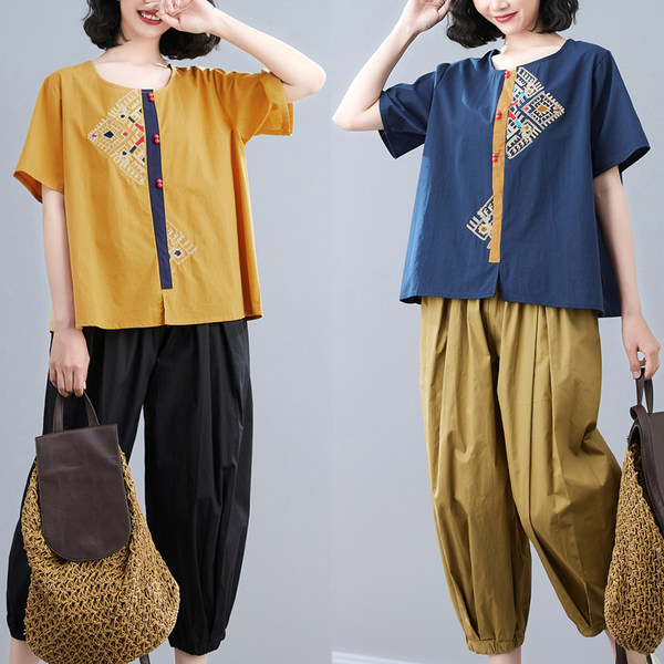 เสื้อลินินคนอ้วน เสื้อทีเชิ้ตคนอ้วนผู้หญิง เสื้อทีเชิ้ตตัวใหญ่ By Literary Plus size