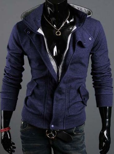 เสื้อกันหนาวผู้ชาย เสื้อคลุมผู้ชายแขนยาว มีฮูด เสื้อ Jacket ซิปหน้า เนื้อผ้าใส่สบาย มีกระเป๋าข้าง ดีไซน์ 2 ชั้น สีน้ำเงิน กรมท่า 67516_3