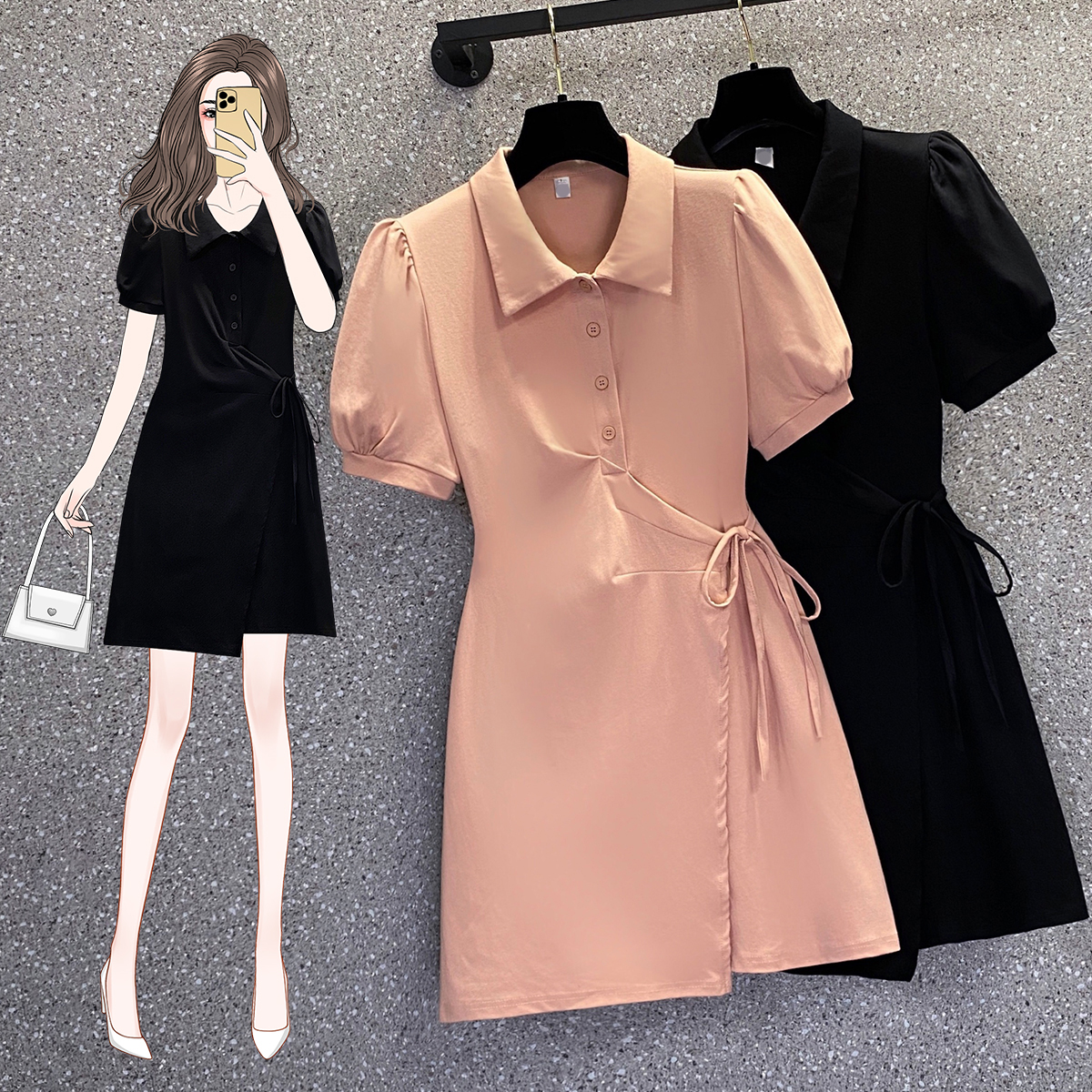 เดรสแขนสั้น มีไซส์ L-4XLอก 38-47 นิ้ว ใส่ได้ทั้งสาวหุ่นดีน่ารักจนถึงสาวอวบพลัสไซส์