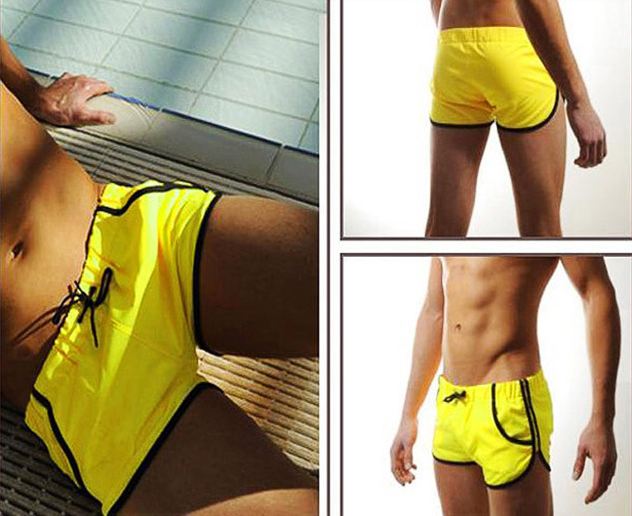 กางเกงว่ายน้ำผู้ชาย สไตล์ Boxers สีเหลือง สินค้าคุณภาพส่งออก size L