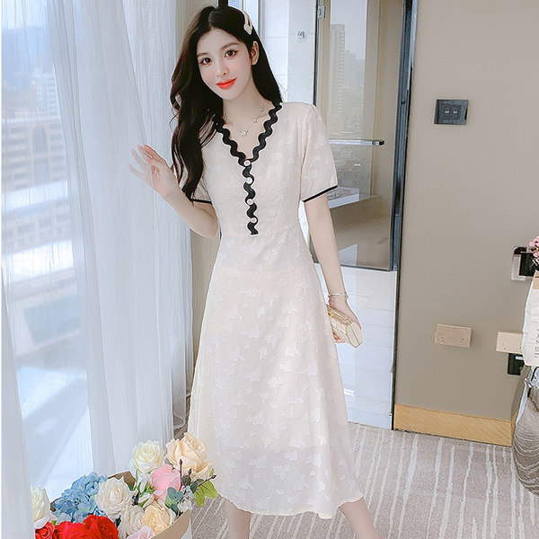 เดรสลูกไม้ เดรสชีฟองสวยๆ แขนสั้น By Meiyi women's clothing
