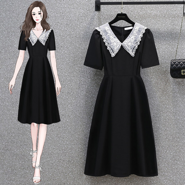 เดรสคนอ้วน เดรสสาวอวบ ชุดเดรสคนอ้วนวัยรุ่นแขนสั้น BY PLUS SIZE Girl