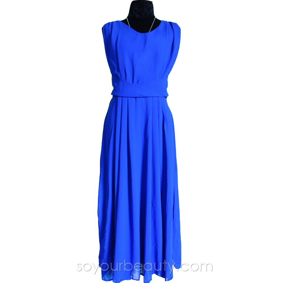 ชุดเดรสยาวชีฟองแขนกุด