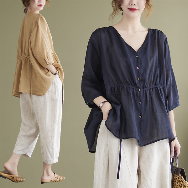 เสื้อลินินคนอ้วน เสื้อทีเชิ้ตคนอ้วนผู้หญิง เสื้อทีเชิ้ตตัวใหญ่ By Literary Plus size