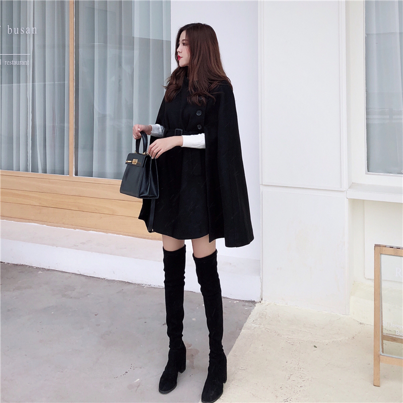 European style cape coat แบบสวยผู้ดี ไฮโซสุดๆ สายแฟชั่นห้ามพลาด ทรงสวยเกาหลี พร้อมสายรัดเอว เพิ่มความเก๋ มีซับในกันลมด้วยน้า black