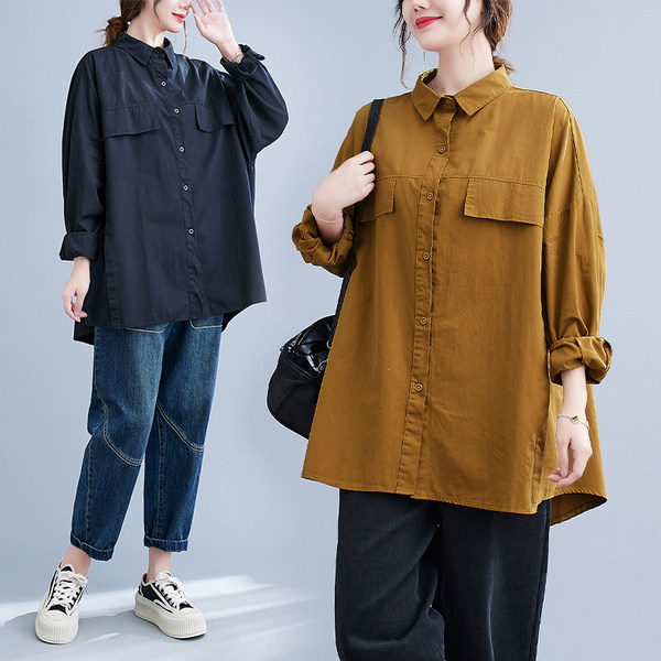 เสื้อทีเชิ้ตคนอ้วนผู้หญิงสไตล์คอตตอนลินินมีไซต์อก 47-48 นิ้ว