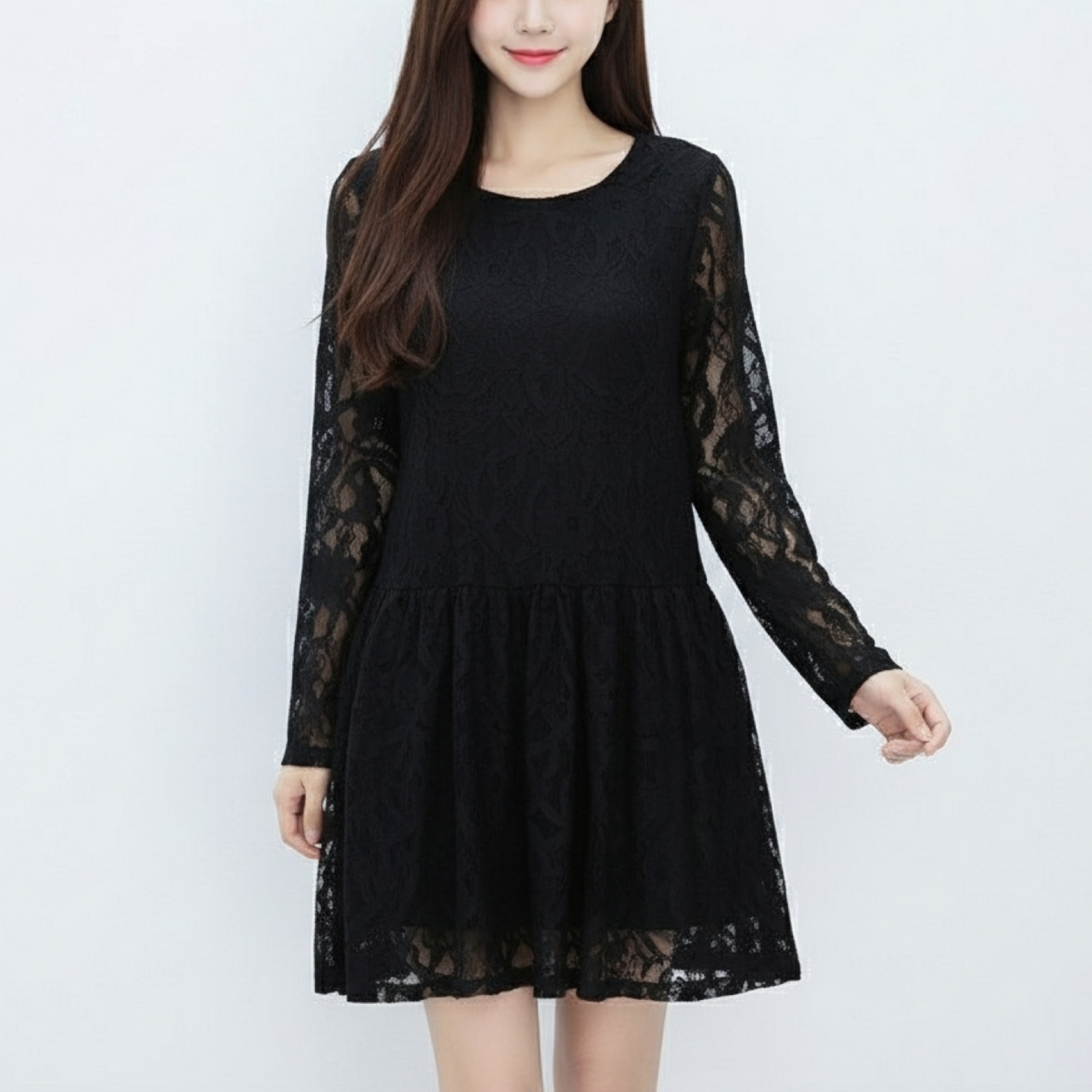 Dress4450 เดรสลูกไม้แขนยาวสีดำทรงปล่อยชายระบาย มีซับในอย่างดี ผ้าลูกไม้คอตตอนอย่างดีเกรดพรีเมียมหนามีน้ำหนักทิ้งตัว มีกระดุมคอด้านหลังใส่ง่าย งานสวยหรูดูแพง ใส่ได้ทุกโอกาส