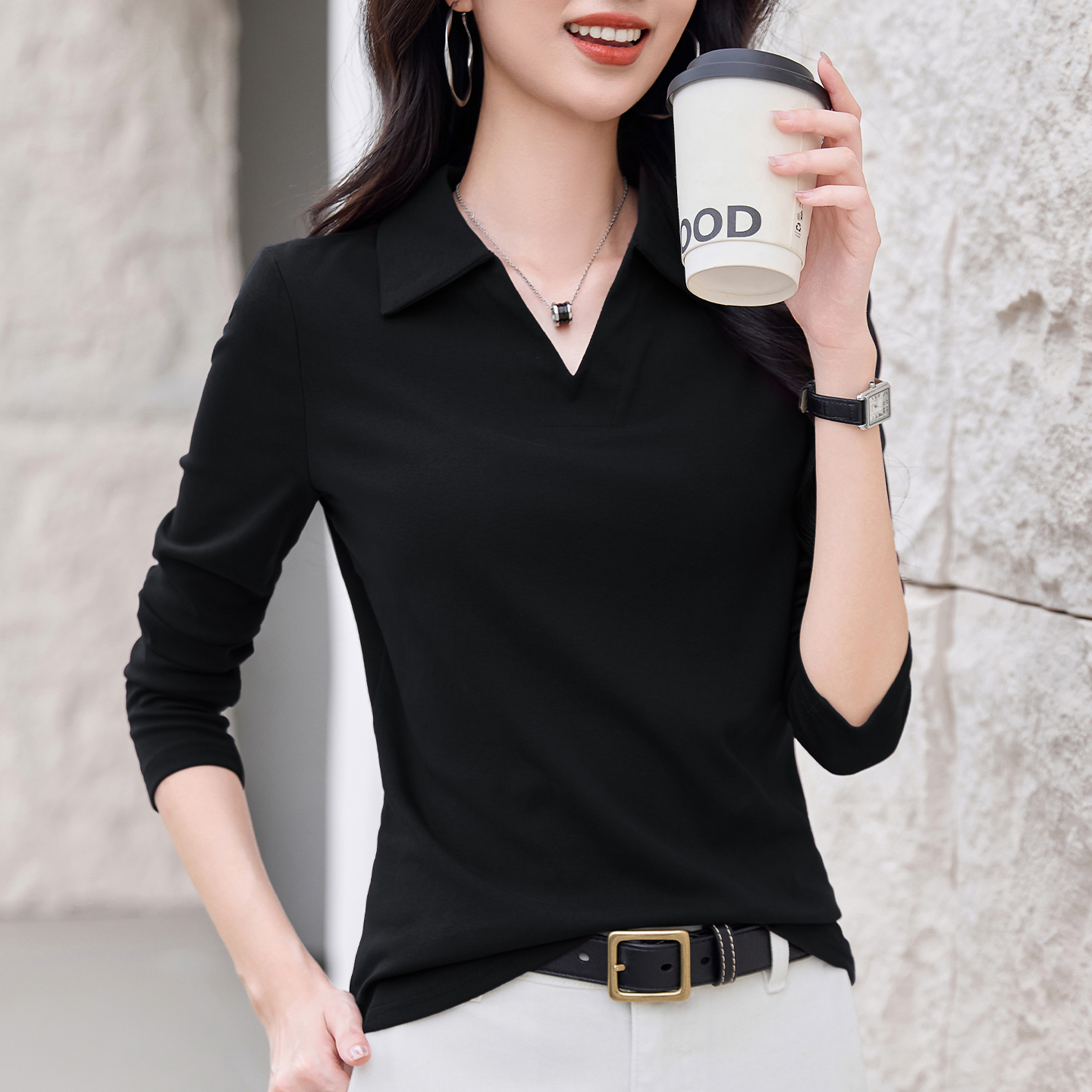 เสื้อยืดสีดำ แฟชั่น เสื้อยืด T-shirt สีดำ สวมใส่สบาย ไม่ร้อน