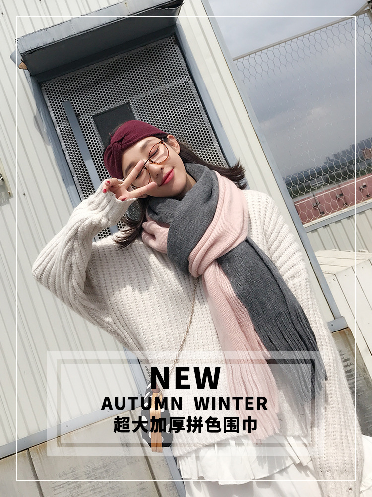 ผ้าพันคอไหมพรม ผืนใหญ่ สไตล์เกาหลี ผ้านุ่ม ใส่ได้ทั้งผู้ชายและผู้หญิง พร้อมส่ง same pic