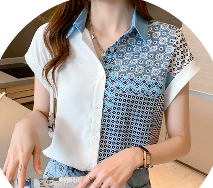 เสื้อเชิ้ต ผู้หญิง เสื้อเชิ้ต แขนสั้น สวย ๆ ใส่เที่ยว โทนสีฟ้า ขาว เสื้อคอปก สวย ๆ ใส่เที่ยว ใส่ทำงาน วันหยุด 481853