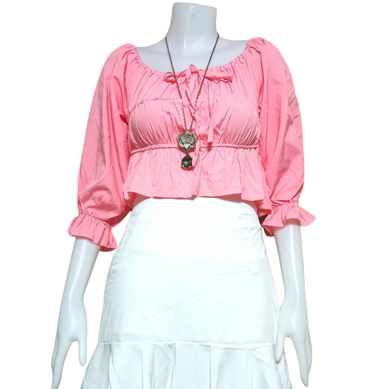 Blouse3914 เสื้อเปิดไหล่แขนสามส่วนดึงยางรอบบ่า ผูกโบว์อก สม็อครอบเอว ใส่เปิดไหล่หรือเกาะไหล่ก็ได้ ผ้าไหมอิตาลีเนื้อดีนุ่มใส่สบายไม่ยับง่าย งานน่ารักแมทช์กับอะไรก็เข้า มี 8 สี สีเนื้อ, ดำ, เขียวมะนาว, เขียวเข้ม, แดงเลือดหมู, โอลด์โรส, ขาว,