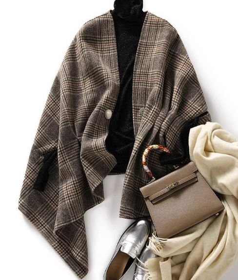 เสื้อกันหนาว ทรงผ้าคลุมไหล่ โทนสีน้ำตาล แฟชั่น เสื้อกันหนาว สุดชิค แบบวัยรุ่น น่ารัก ๆ 701421