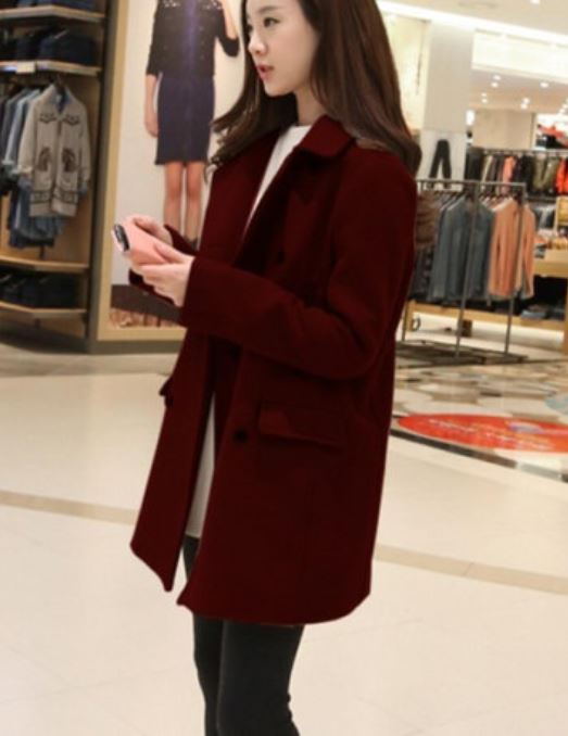 เสื้อโค้ทกันหนาว กระดุม 2 แถว สไตล์เกาหลี พร้อมส่ง red wine