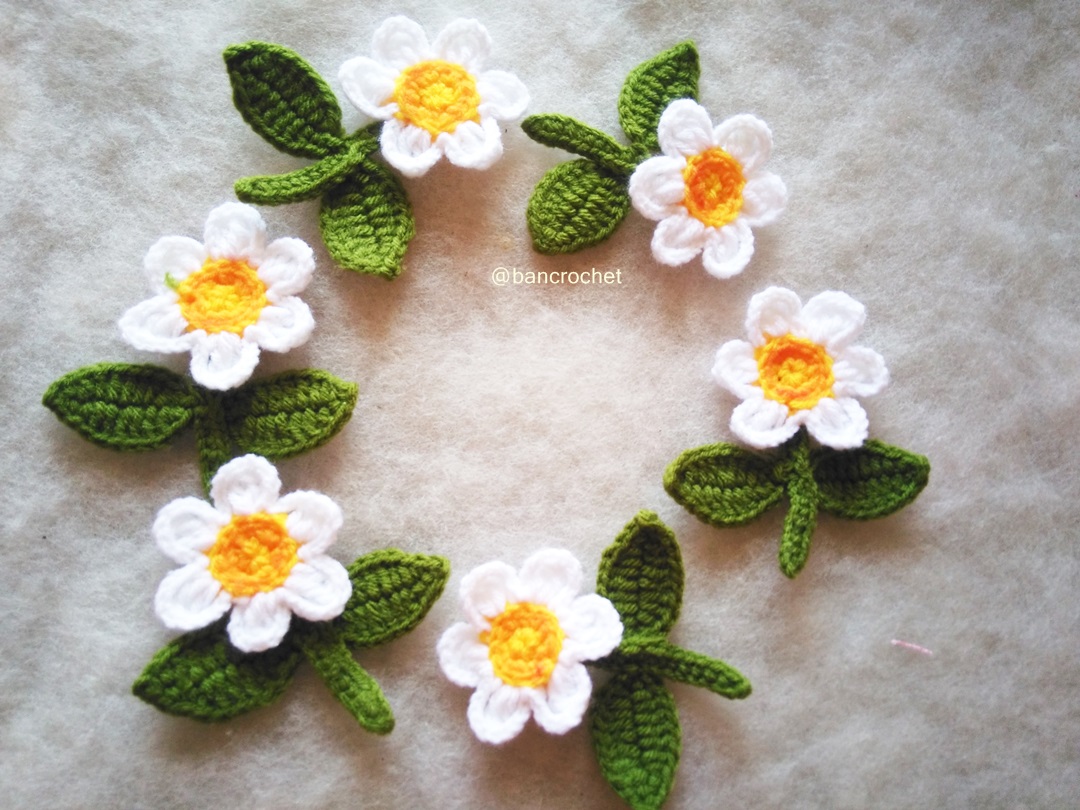 Bancrochet ดอกไม้สีขาวถักโครเชต์ White flowers Crochet สีขาว 3 นิ้ว