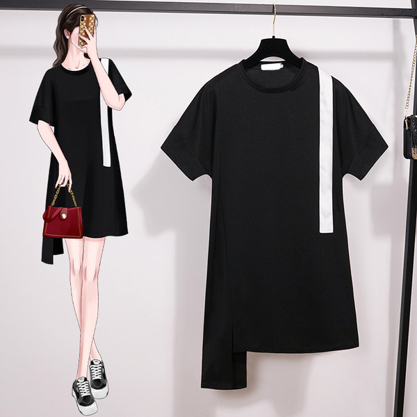 เดรสคนอ้วน เดรสสาวอวบ ชุดเดรสคนอ้วนวัยรุ่นแขนสั้น BY PLUS SIZE Girl